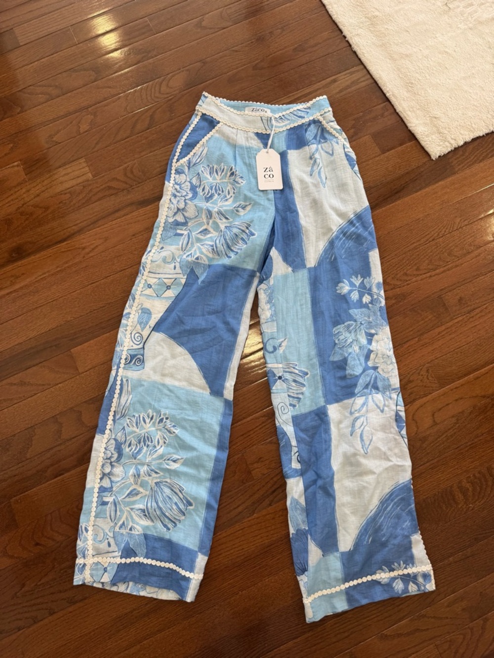 NEW Sabo Skirt Blue Floral Patchwork Wide-Leg Pants